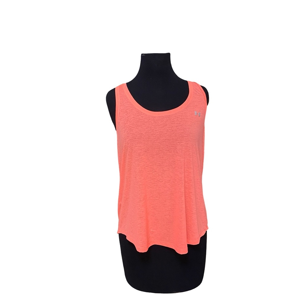 Under Armour Women’s Bright Coral Tech Tank Top L Loose Fit 1302470 EUC